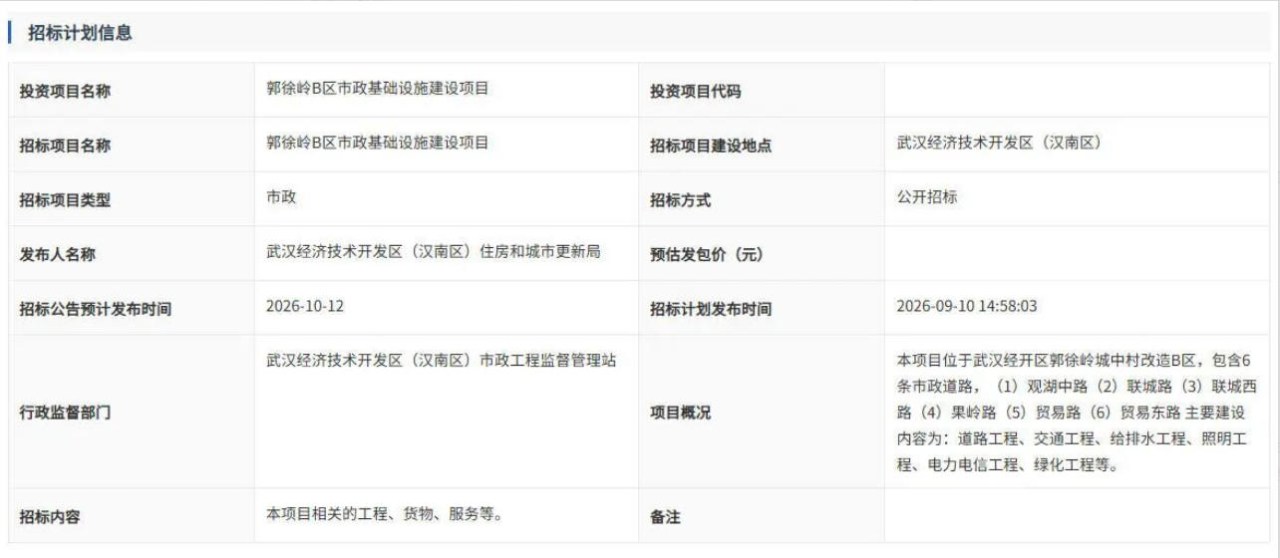 沌口新建6条市政道路！郭徐岭开始招标